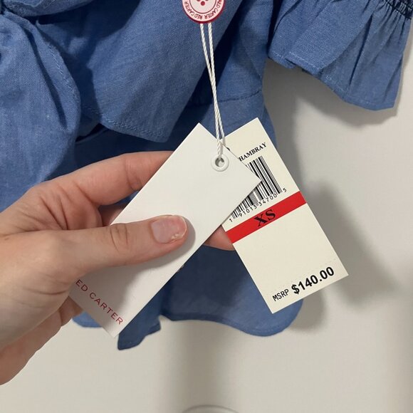 NEW Red Carter Blue Bow Tie Off the Shoulder Top Size XS - Picture 5 of 8